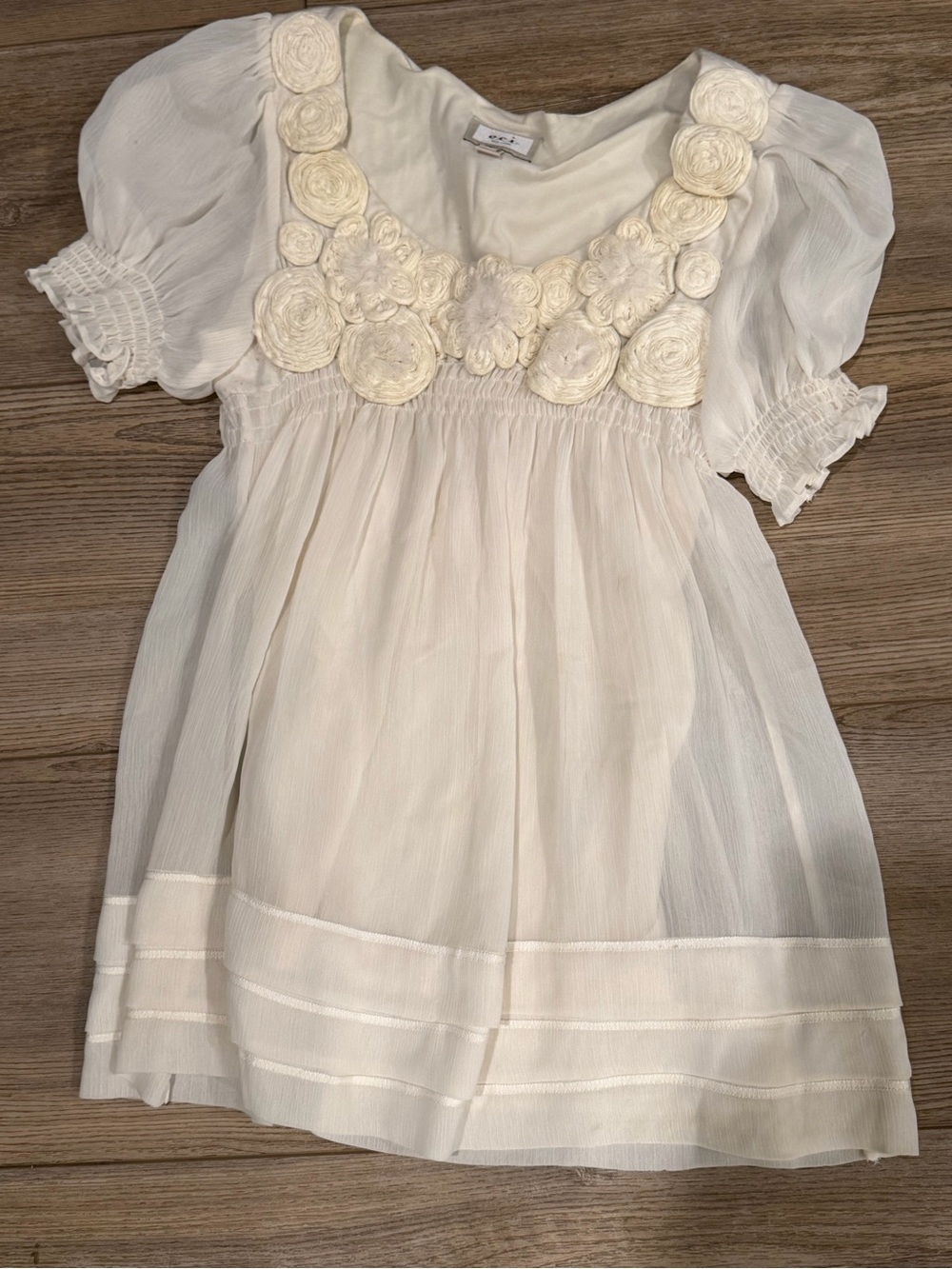 ECI Ivory Floral Appliqué Chiffon Blouse